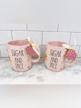 Rae Dunn Iridescent Pink Sugar & Spice Christmas Gumdrop Mug Set Of 2 NWT